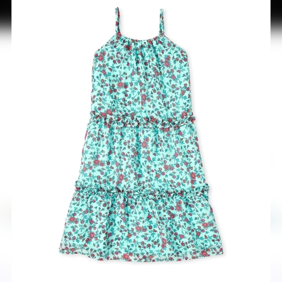 The Children's Place Girls Teal Chiffon 2 Tiered Sleeveless Summer Dress Size 16 - Picture 3 of 13